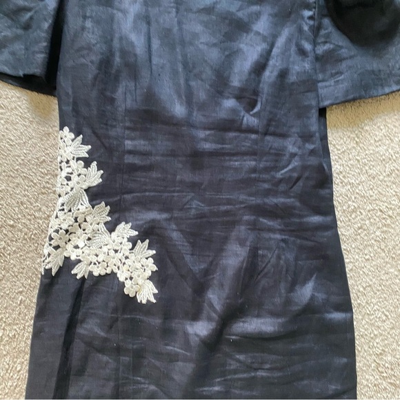 VTG ~ 1980s ~ S. G. Gilbert ~ Black Linen Sheath Dress ~ Lined ~ Lace ~ Size 14 - Picture 3 of 6